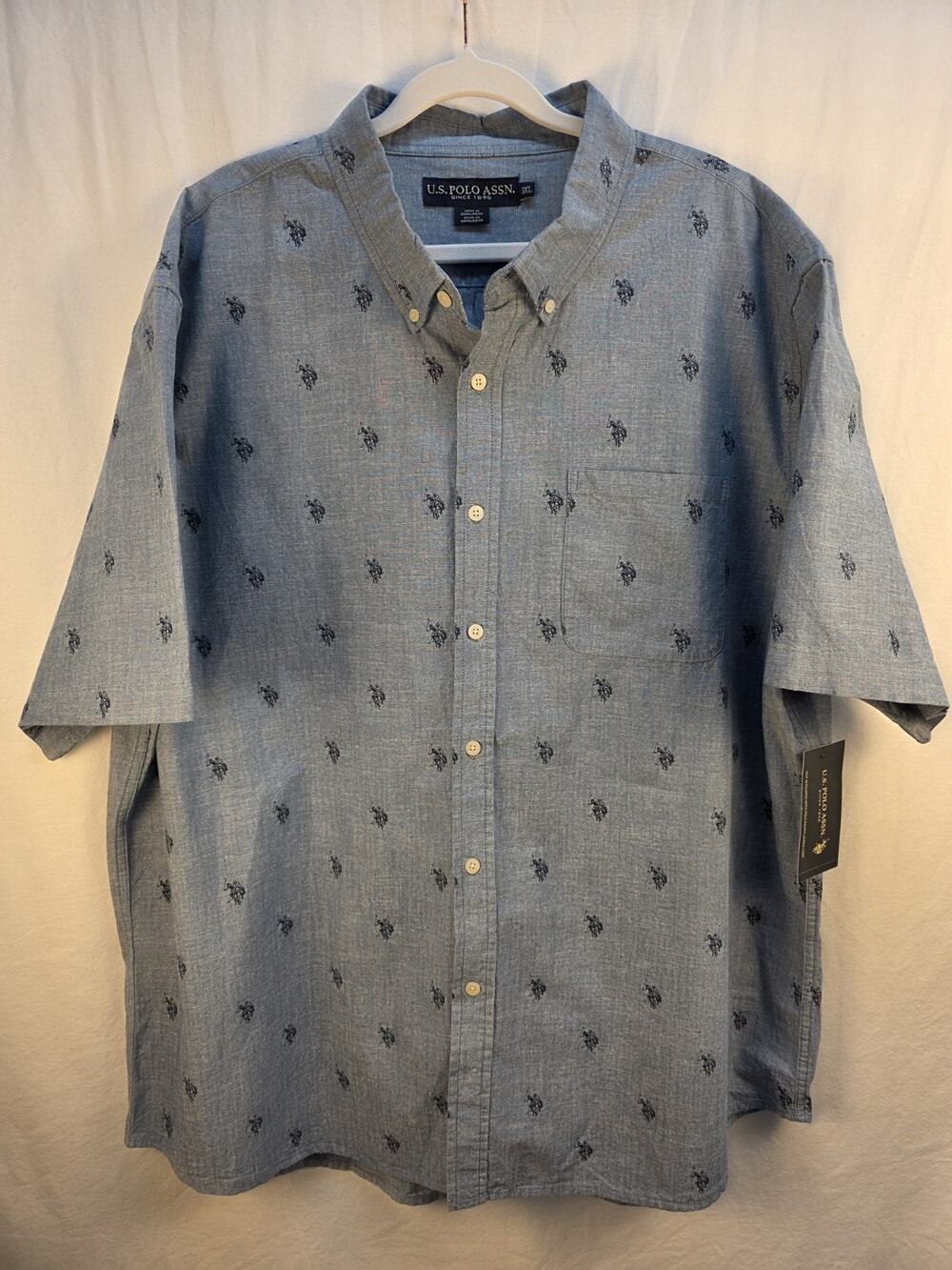 U.S. Polo Assn Men's 3XL Button Down Shirt 100% Cotton Light Blue Polo Logo